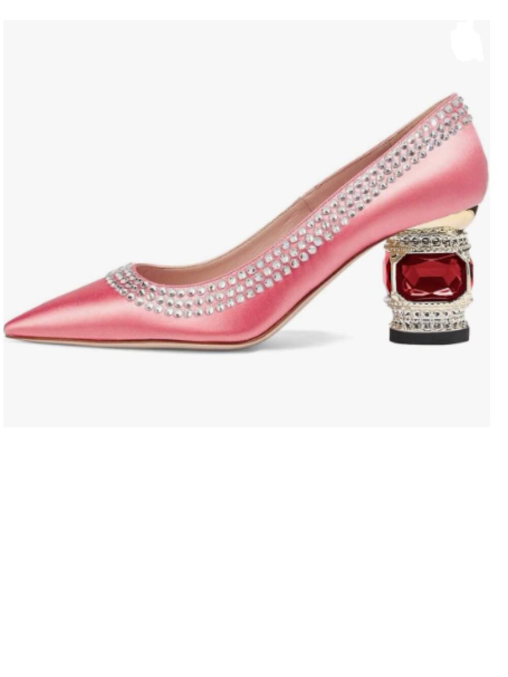 FSJ Pink Satin Bridal Pointed Toe Chunky Low Heel Crystal Slip on Wedding Pumps